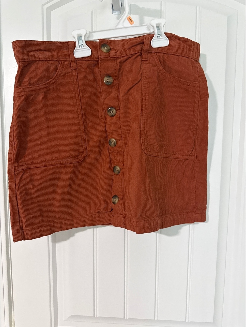 Kensie Jeans Corduroy Button-Front Mini Skirt Rust Orange Size 10/30